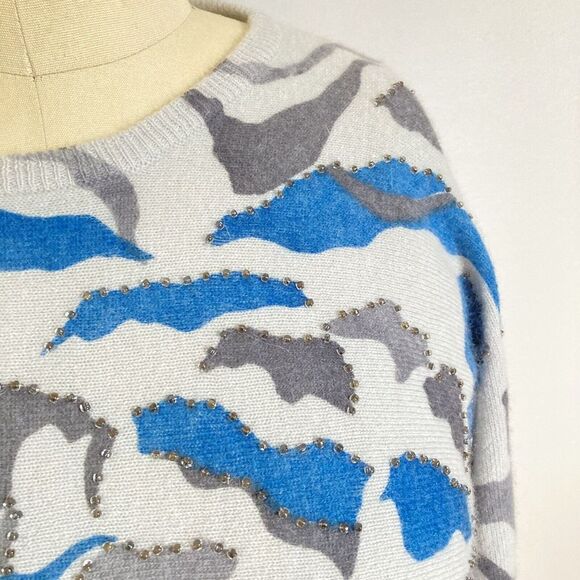 Vtg Sweater 80s 90s Blue Tiger Beaded Sequins Wool Angora Cat Lady NEW Deadstock - Picture 4 of 7